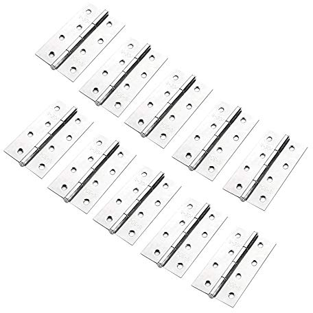 Stainless Steel Door Hinges, 87 x 52 mm, 8 Mounting Holes, Pack of 10, Silver