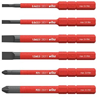 Wiha 42211 Bit Set slimBit electric Schlitz, Pozidriv 6-tlg. In Box Bitsatz, Rot
