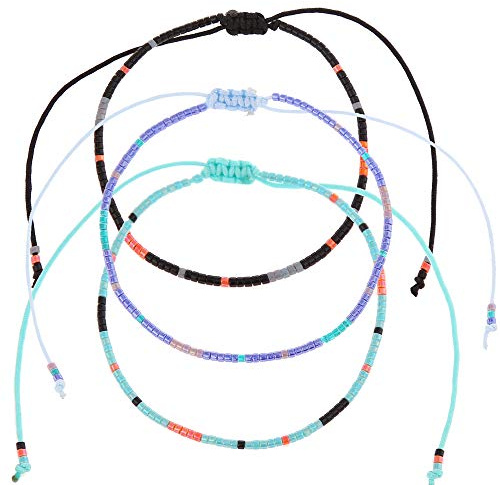 Made by Nami Perlen Fußkettchen 3er Set Damen - 3x Surfer Fußkette Boho Ethno Style - 100% Wasserfest & Verstellbar - Bunte Fussketten Fußband Festival Accessoires