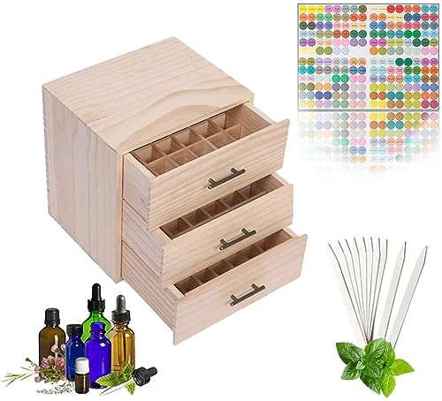 RoseFlower Bambus Ätherisches Öl Organisator Behälter Duftöle Display Ständer, 90 Löcher Aufbewahrungsboxen Raumdüftezubehör Koffer für Nagellack, Duftöle, Kosmetik, Duftöldiffusoren und Lippenstift