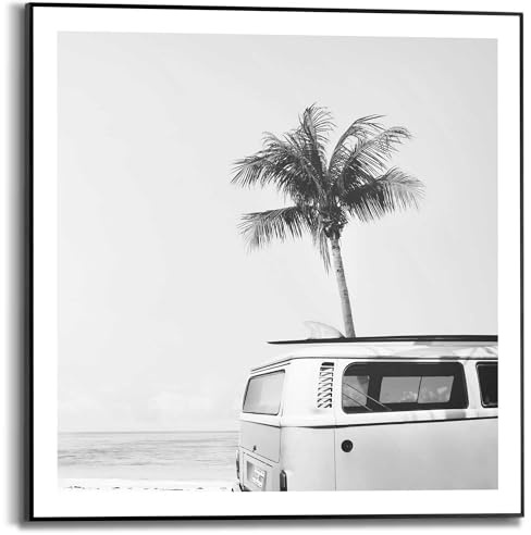REINDERS Gerahmtes Bild, Vintage VW Bully, Home Office, Bilder, Wanddeko, Room Decor, MDF, Schwarz-Weiß, 50 x 50