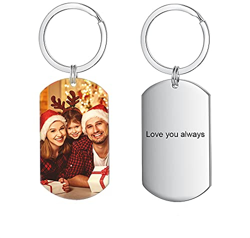ALBERTBAND Personalisierte Erkennungsmarken Keychian Edelstahl Text/Bild Druck Foto Individuelle Gravur Keychians, Schmuck für Männer Frauen (Silber)