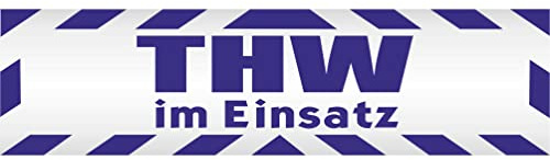 INDIGOS UG - Magnetschild Auto THW im Einsatz mit Rahmen 30 x 8 cm blau - Magnetfolie LKW Truck Transporter Baustellenfahrzeug Firmenwagen - flexibel abnehmbar, wetterfest