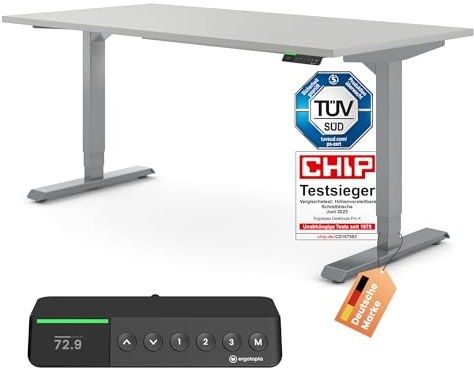 Ergotopia Desktopia Pro X Elektrisch höhenverstellbarer Schreibtisch, Ergonomischer Stehtisch für Büro oder Home Office (Grau, Gestell Grau, 120 x 80 cm)