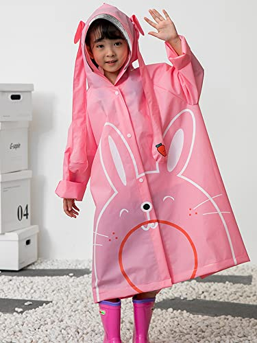 XKUN Regenmantel Kinder Regenmantel Jungen Und Mädchen Mit Kapuzenponch Können Rucksack Regenmantel Halten-Pink,XL