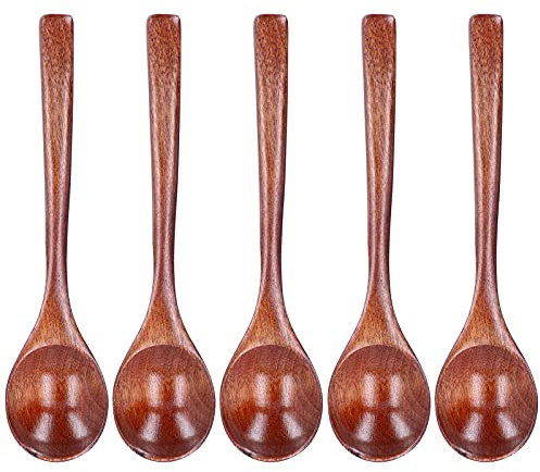 Wiederverwendbare Holzlöffel 5 Stück, kleine Holzlöffel zum Essen, Teelöffel, Dessertlöffel, Servierutensilien aus Holz