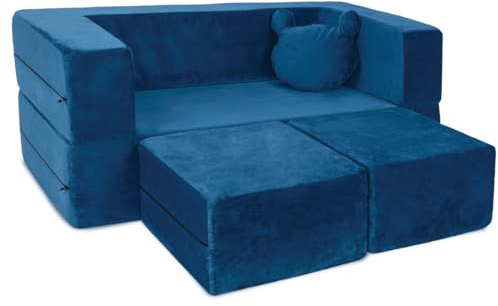 Milliard Kids Couch - Modular Kids Sofa for Toddler and Baby Playroom/Bedroom Furniture (Navy Blue) with Bonus Pillow