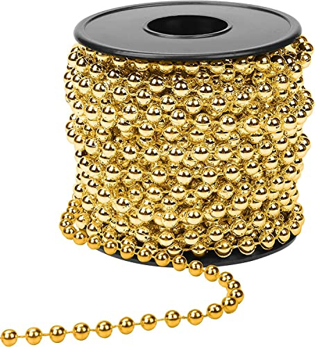 KAHEIGN Guirlande de Perle de Noël, 10m Doré Chaîne de Perles en Plastique 8mm Brins de Perles Artificielles Rouleau de Guirlande de Perle de Noël pour Fournitures de Décoration de d'arbre de Noëls