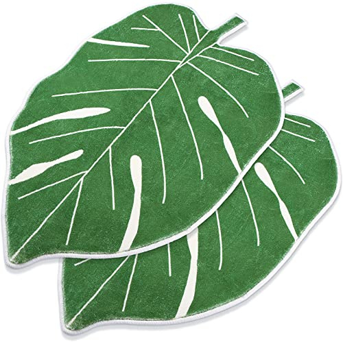 2 x grüne Blattmatte, große Monstera-Palmblatt-Badematte, 60 x 80 cm, Badezimmerteppich, rutschfest, maschinenwaschbar, Türteppich, für Duschböden, Badezimmer, Schlafzimmer, Kinderzimmer