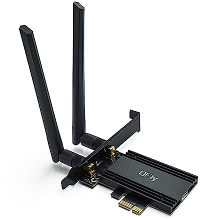 QFly PCIe WiFi 6E Card, AX210 Network Card Adapter for PC Gaming, Bluetooth 5.3, Tri-Band (802.11ax) 5400Mbps 6GHz Wireless LAN Cards with MU-MIMO, OFDMA, Support Windows 10/11 (64-bit)