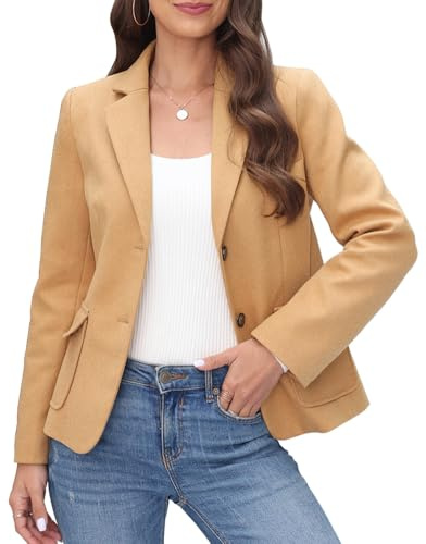 BZB Women's Casual Blazers Long Sleeve Lapel Open Front Work Office Bussiness Warm Blazer Jackets Camel