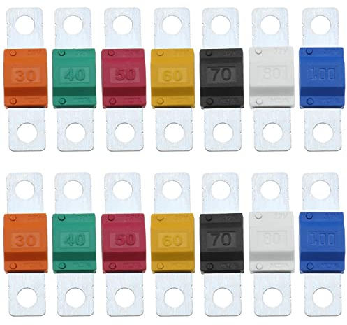 ECSiNG Lot de 14 fusibles Midi 30/40/50/60/70/80/100 Amp 32 V pour système d'alimentation Maritime électrique Hybride Automobile