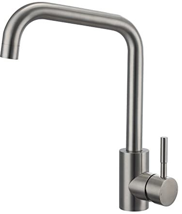 Peppermint Kitchen Sink Mixer Tap Stainless Steel Sink Faucet with Rectangle Swivel Spout, Modern Monobloc Brushed Nickel Kitchen Tap 1 Hole, Mono Single Lever Hot and Cold L Shaped Bar Taps