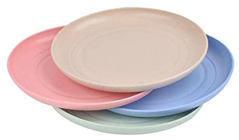Assiette Plastique Reutilisable, Lot de 4 Plates, Assiette Enfant Incassable, Rigide pour Camping Pique-Nique ou Usage Quotidien (15cm)