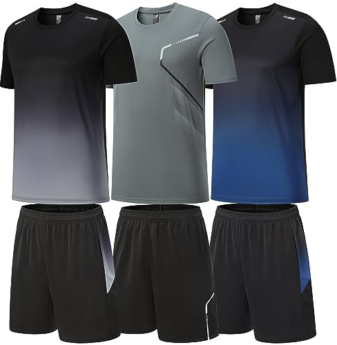 BOOMCOOL Gym Clothes for Men Workout Shirts Sets Outfits 6 Piece for Running Football Athletic Exercise Fit for Out T Sports