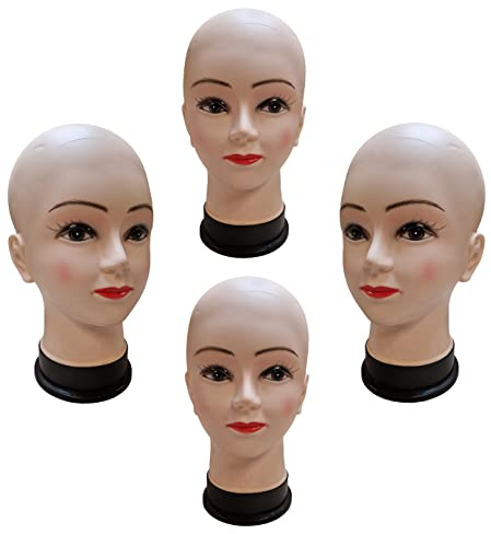 4er Set Perückenkopf Weiblich - 28cm Dekokopf - Schaufensterkopf Frau - Weibliches Kopf-Mannequin ohne Haare - Schaufenster Puppen Kopf für Hut-/Brillen-Präsentation - Damenkopf für Perücken - 4 Stück