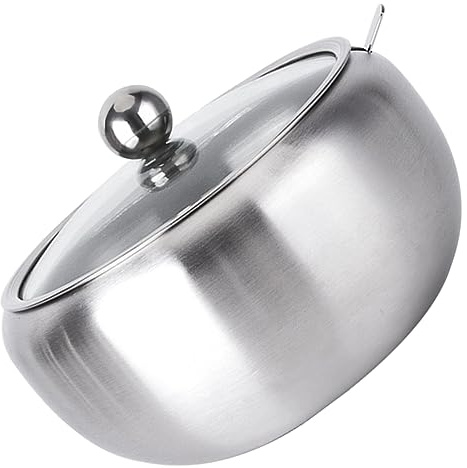 Cabilock 1 Jeu Pot à Sucre En Inox Sucrier En Métal Récipients à Contenant De Burette à Condiments Pot à Condiments En Acier Inoxydable Couvercle En Verre Acier Inoxydable 304 Pot à Épices