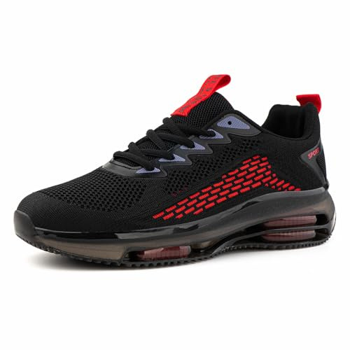 Hitmars Sportskor för män med luftkudde GR.39-48, Mesh Black Red, 42 EU