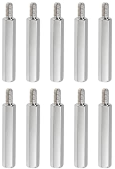 YOKIVE 10Stk M3 Abstandsbolzen Schrauben Nickel Plattiert Sechskant PCB Abstandsbolzen Höhe Behalten Konsistent Ideal für Hauptplatine (Silber Ton 25mm + 6 mm)