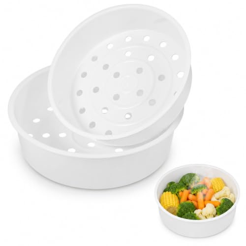 DOITOOL 2 Pack Rice Cooker Steamer Baskets, for 3 L and 5 L Cookers | Round Plastic Inserts with Steam Holes, 19.9 and 22.5 cm, for Vegetables, Buns, Fish and Everyday Steaming