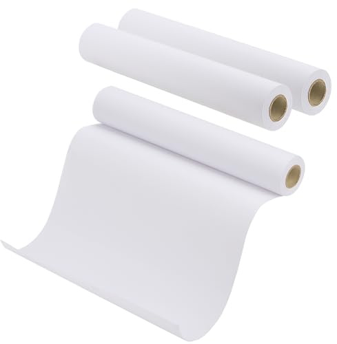 KEILEOHO 3 rotoli di carta da disegno da 30 cm x 15 m, 70 grammi, colore bianco, rotolo di carta da disegno per schizzi, cavalletto per disegnare e scrivere
