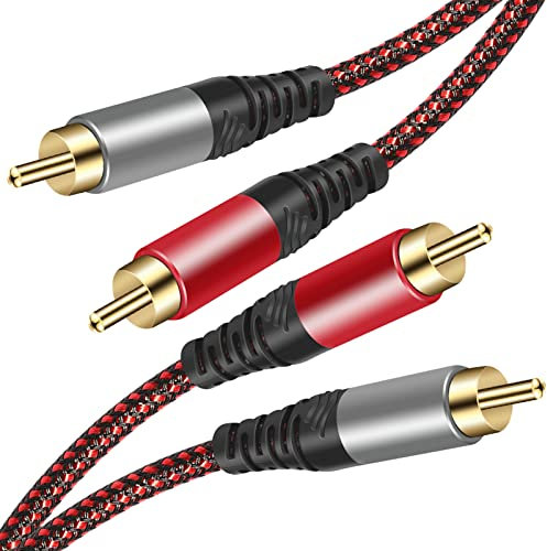 Tiierzon RCA Cable 1M,2Rca Male to 2-RCA Male Audio Stereo Subwoofer Cable [Hi-Fi Sound] Nylon-Braided Auxiliary Audio Cord for Home Theater, HDTV, Amplifiers, Hi-Fi Systems,Speakers and etc (1m)