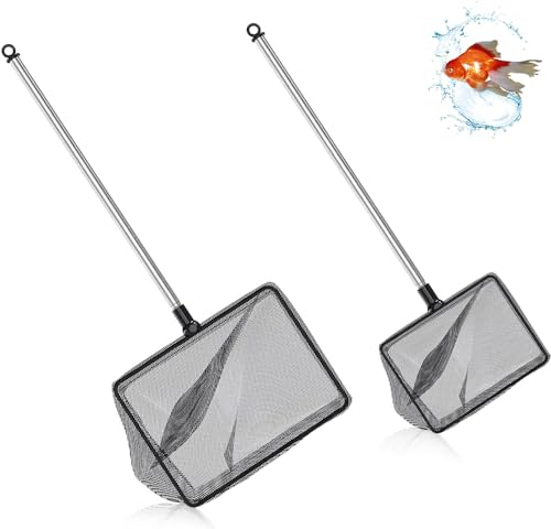 Fischnetz für Aquarien, 2 Stück Garnelen Fangnetz, Kescher Fischnetz Aquarienkescher mit Teleskopstiel Aquarium Fischnetz Kescher für Aquarien Teiche Seen Schwarz