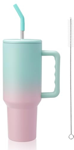 40oz/1187ml Tazza Termica, caffè Thermo Coffee Mug-to-Go con maniglia del coperchio della paglia, Acciaio inossidabile Mug e tazze isolate, Grande capacità per ufficio viaggi