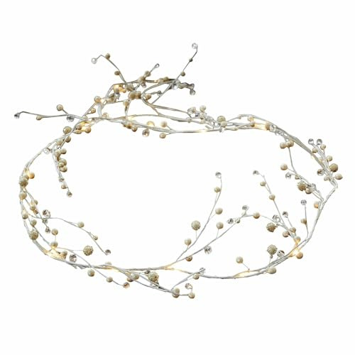 Loberon Lichterkette Hailee, weiß/Creme | von Hand gefertigt - mit Perlen verziert - Mini-LEDs - Weihnachtsbeleuchtung - Weihnachtsdekoration - Weihnachten