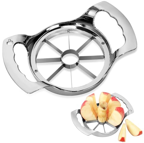 Obsoorth Large 8 Slices Apple Slicer and Corer Sharp Heavy Duty Stainless Steel Apple Cutter Easy to Use Apple Corer Tool for Oranges and Pears, Silver, OB-1026B