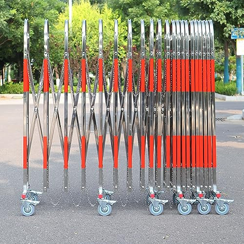 XYFSP Folding Security Gate Metal Traffic Barricade with Casters, Stainless Steel Retractable Traffic Fence, Folding Mobile Safety Barrier Gate, Expandable Parking Barrier, for Outdoor Road Garage