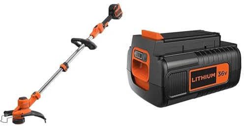 Black+Decker Akku-Rasentrimmer BCSTA536B & Li-Ion Ersatzakku (36V 2.5Ah, 36V/2,5 Ah Lithium-Ionen Akku kompatibel mit allen 36V Akku-System Garten- und Haushaltsgeräten mit Ladezustandsanzeige) BL2536