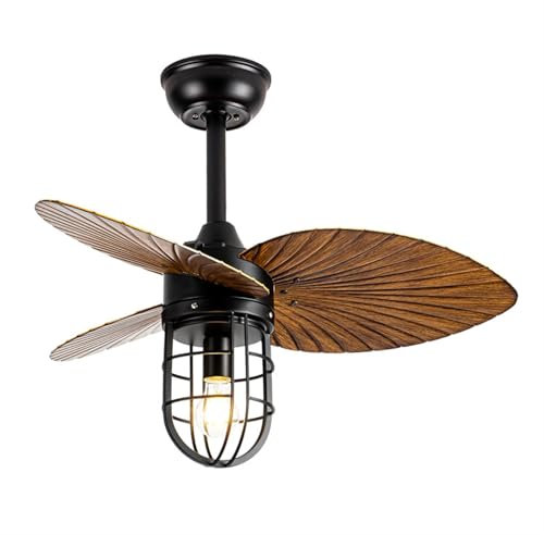 HUGDSB Ventilateurs de plafond rétro noirs de style industriel avec télécommande, petite lampe silencieuse for entrée de balcon, salon, cuisine, porche