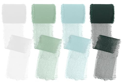 4 Rollen Chiffonband, 4 cm x 5 m Seidenband, Chiffon Band Hochzeit Schleifenband, Dünn fransen Geschenkband, Stoffband für Strauß Geschenk Deko, Insgesamt 20 M, Aprikose/Hellgrün/Dunkelgrün/Blau