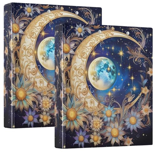 Mond mit Blumen und Sternen, A4-Ordner, 3 Ringbücher, 3,8 cm, College-Ordner, 2 Stück
