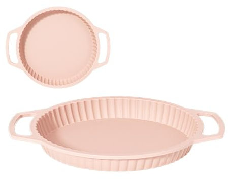 Teglia da forno per torte, professionale, con telaio rinforzato in metallo, con retro in silicone, resistente, antiaderente, scanalata, con bordo arricciato, per torte, crostate, quiches