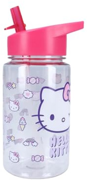My sweety pop - Borraccia in plastica trasparente Hello Kitty per ragazze - Per bambini - Asilo, scuola materna, scuola, vacanza, pasto - 12 cm - 450 ml - Idratazione - Idea regalo (Hello Kitty - Rosa