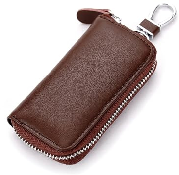 QIUPFGUT Schlüsseletui Leder Damen und Herren, Schlüsseletui aus Leder, Geldbörse, Klein Schlüsselmäppchen, universelle Auto Schlüsselanhänger (Braun)