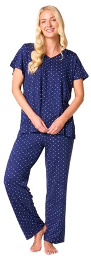 Suzy & Me Ladies Plus Size Soft Touch Jersey Pyjamas, Navy Blue with White Polka Dots (UK, Numeric, 22, 24, Regular, Regular, NAVY)