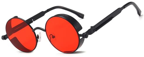 besbomig Lunettes de Soleil Homme Femme Polarisée Steampunk Lunette et Accessoires Vintage Ronde Cadre Métallique UV400 Protection