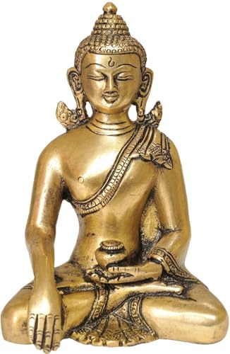Zap Impex Handgefertigte Buddha-Statue aus Messing – Meditations-Buddha-Skulptur für Zuhause, Büro oder spirituelle Dekoration – Antik-Gold-Finish