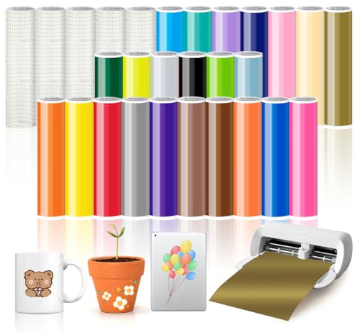 23 Farben Smart Vinyl Permanent für Cricut Joy Xtra mit 5 Transferfolie | Smart Adhesive Vinyl Permanent 24x30.5cm Vinyl Plotter Film Plotterfolie Selbstklebend für DIY Tassen, Auto, Dekoration