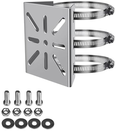 Yeenao Universal Vertical Pole Mount,Pole Mount for Security Camera,Stainless Steel Mounting Corner Bracket with 3 Loop Pipe Clamps,Ring Mounting Bracket for Security Camera,CCTV Cameras, Solar