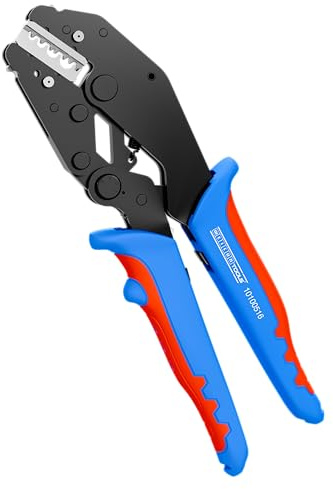 WEICON TOOLS Pince à sertir ERGO, pince à sertir ergonomique avec magasin interchangeable, pince pour embouts, mécanisme automatique à cliquet, bleu/rouge
