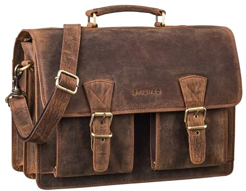 STILORD Jeffrey Lehrertasche Aktentasche Leder Große Vintage Ledertasche zum Umhängen 15.6 Zoll Laptop Tasche für Schule Uni Business Trolley Aufsteckbar Farbe:princeton - braun