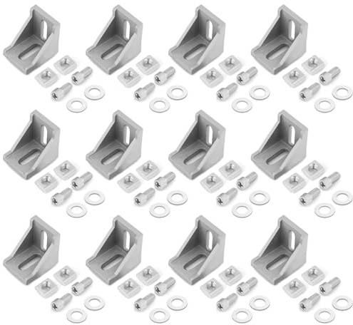 vsshe Aluminium Corner Bracket, 12 PCS 2020 Series Aluminum Angle Bracket, Heavy Duty Weatherproof 2020 Aluminums Profile 90 Degree L Brackets Ideal for DIY Furniture Fixations Corner