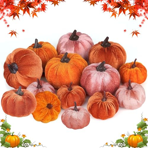 Kürbis Herbst Dekorationen, 12 Stück Künstliche Kürbisse, Künstliches Herbst Kürbisse Dekoration, Halloween Samt Kürbis Set, Mini Kürbisse herbsts Dekoration Draußen, für Thanksgiving, Halloween