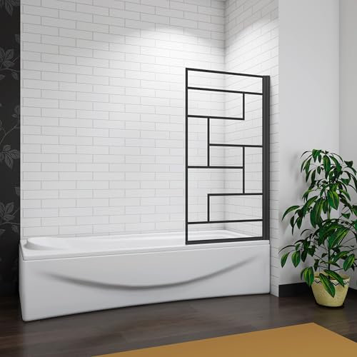 Probaty Bathrooms Matt Black 800x1400mm Frameless Black Silk Screen Pivot Shower Bath Screen Glass Door Panel