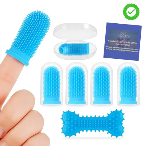 Cepillo Dientes Perro con 5 Dedales de Silicona y Mordedor Dental