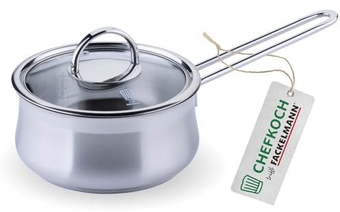FACKELMANN Chefkoch Saucentopf mit Glasdeckel ø16cm Leipzig – Edelstahl 18/8, Induktionsgeeignet, spülmaschinengeeignet & backofenfest